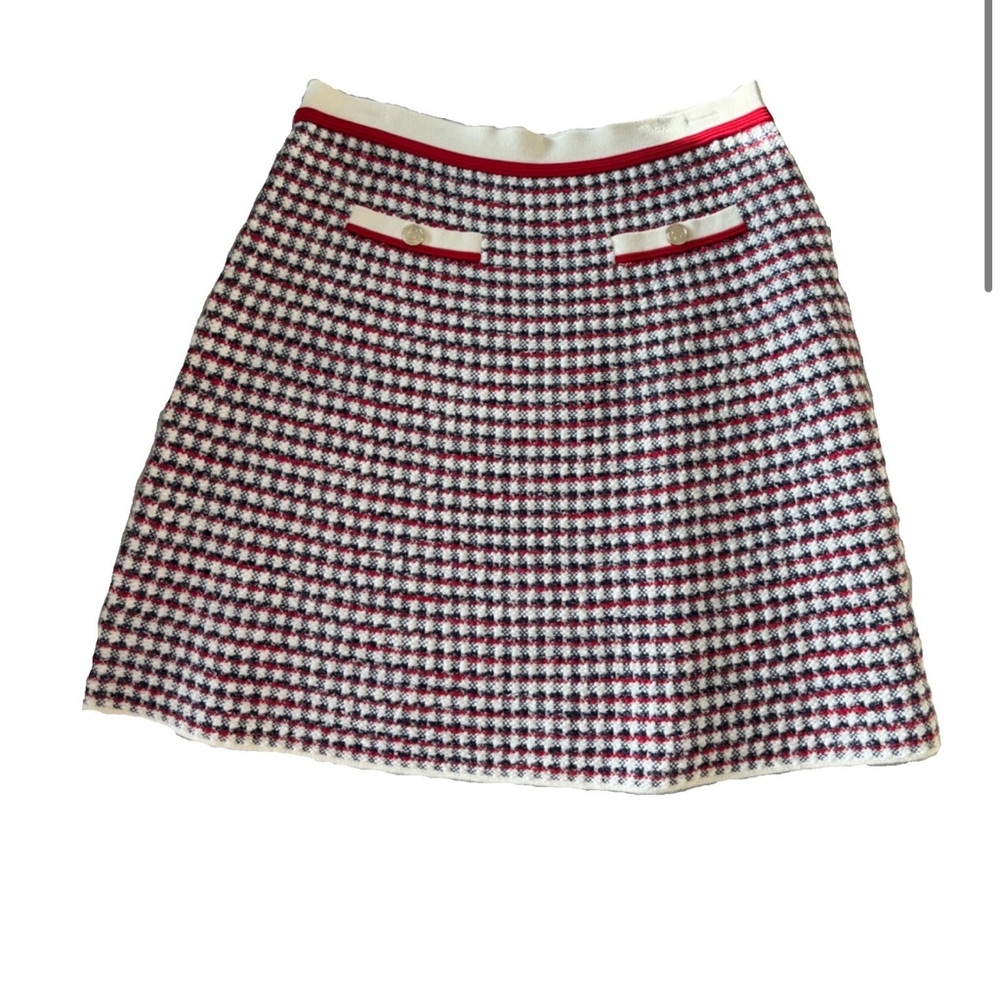 Sandro Fancy Stitch Knitted Skirt in Red and Cream